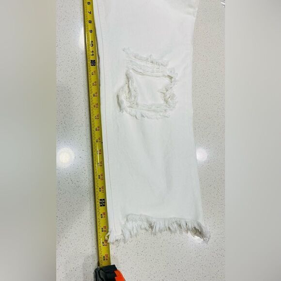 Free People 30x27 Wide Leg Crop Ankle Fray Jeans White High Rise Button Fly NWT - Picture 10 of 13